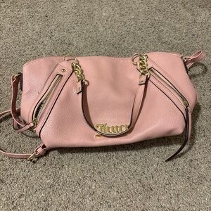 Juicy Couture Pink Pebbled Leather Shoulder Bag with Gold Hardware
